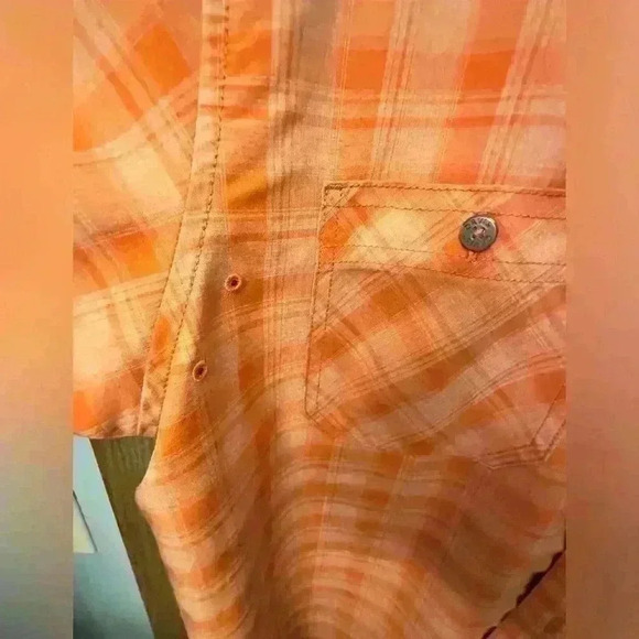 Orvis MEN Short Sleeve Woven Shirt - Orange Plaid - Size Large - Picture 4 of 10